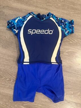 Speedo Toddler Swim Aid Flotation Suit Blue 2pc Rash Guard Set Up To 33 lbs